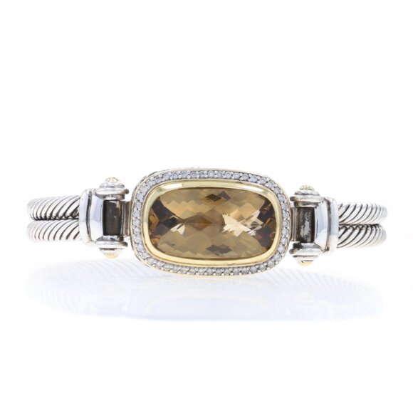 David Yurman Noblesse Lemon Quartz Diamond Bangle Bracelet 6 1/2" - 925 Gold 18k - Picture 1 of 6